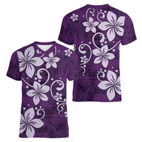 Plumeria Floral Tapa Pattern Amethyst Purple Women V-Neck T-Shirt