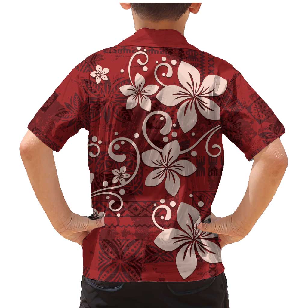Plumeria Floral Tapa Pattern Oxblood Red Family Matching Mermaid Dress and Hawaiian Shirt LT01 - Polynesian Pride