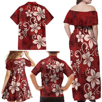 Plumeria Floral Tapa Pattern Oxblood Red Family Matching Off Shoulder Maxi Dress and Hawaiian Shirt LT01 - Polynesian Pride