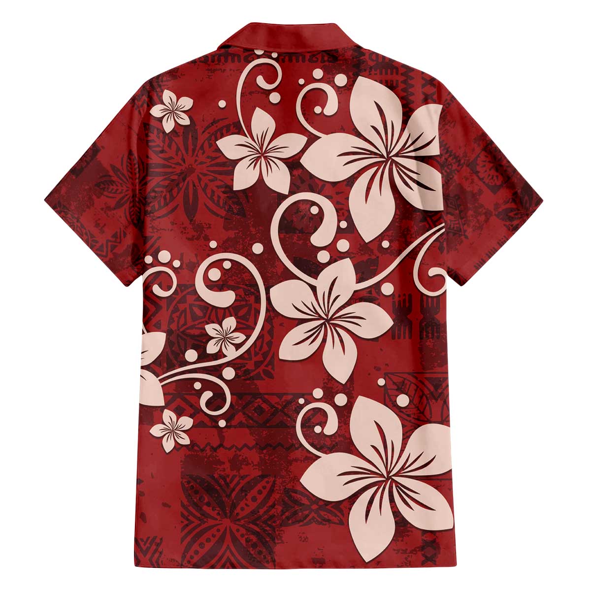 Plumeria Floral Tapa Pattern Oxblood Red Family Matching Off Shoulder Short Dress and Hawaiian Shirt LT01 - Polynesian Pride