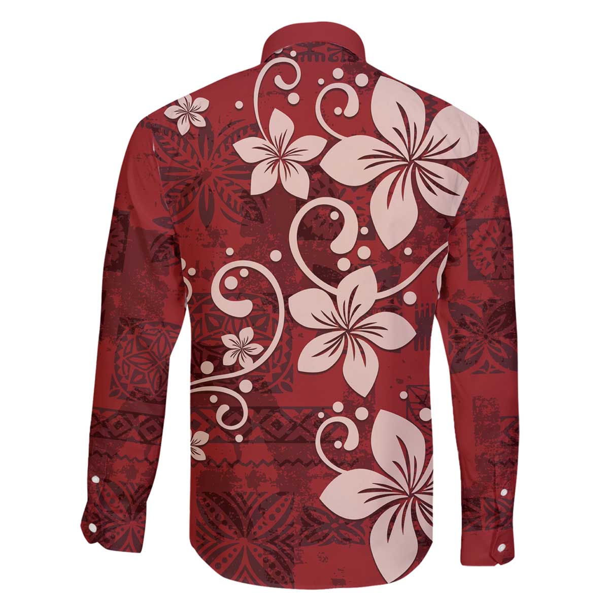 Plumeria Floral Tapa Pattern Oxblood Red Family Matching Off Shoulder Short Dress and Hawaiian Shirt LT01 - Polynesian Pride