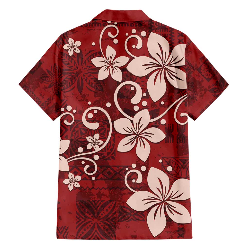 Plumeria Floral Tapa Pattern Oxblood Red Family Matching Short Sleeve Bodycon Dress and Hawaiian Shirt LT01 - Polynesian Pride