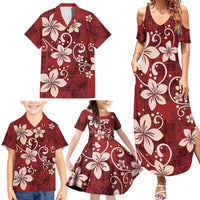 Plumeria Floral Tapa Pattern Oxblood Red Family Matching Summer Maxi Dress and Hawaiian Shirt LT01 - Polynesian Pride