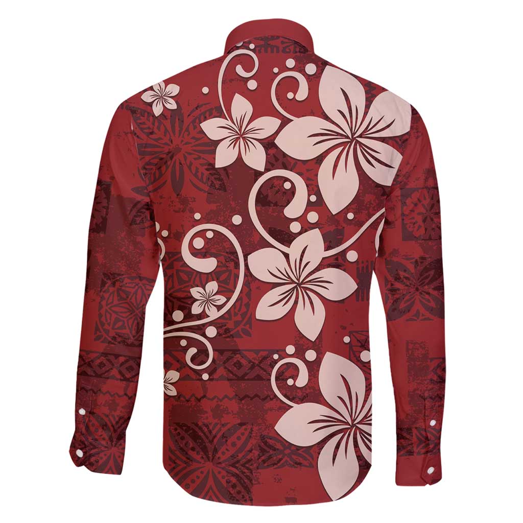 Plumeria Floral Tapa Pattern Oxblood Red Family Matching Summer Maxi Dress and Hawaiian Shirt LT01 - Polynesian Pride