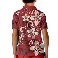 Plumeria Floral Tapa Pattern Oxblood Red Kid Polo Shirt