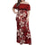 Plumeria Floral Tapa Pattern Oxblood Red Off Shoulder Maxi Dress