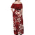 Plumeria Floral Tapa Pattern Oxblood Red Off Shoulder Maxi Dress