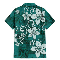 Plumeria Floral Tapa Pattern Crystal Teal Family Matching Mermaid Dress and Hawaiian Shirt LT01 - Polynesian Pride