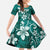 Plumeria Floral Tapa Pattern Crystal Teal Family Matching Off The Shoulder Long Sleeve Dress and Hawaiian Shirt