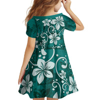 Plumeria Floral Tapa Pattern Crystal Teal Family Matching Off The Shoulder Long Sleeve Dress and Hawaiian Shirt LT01 - Polynesian Pride