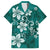 Plumeria Floral Tapa Pattern Crystal Teal Family Matching Off The Shoulder Long Sleeve Dress and Hawaiian Shirt