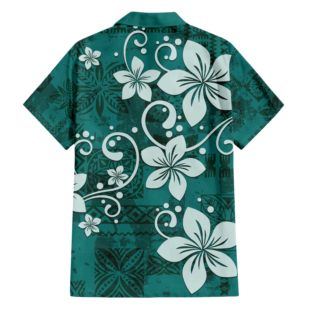 Plumeria Floral Tapa Pattern Crystal Teal Family Matching Off The Shoulder Long Sleeve Dress and Hawaiian Shirt LT01 - Polynesian Pride