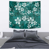 Plumeria Floral Tapa Pattern Crystal Teal Tapestry