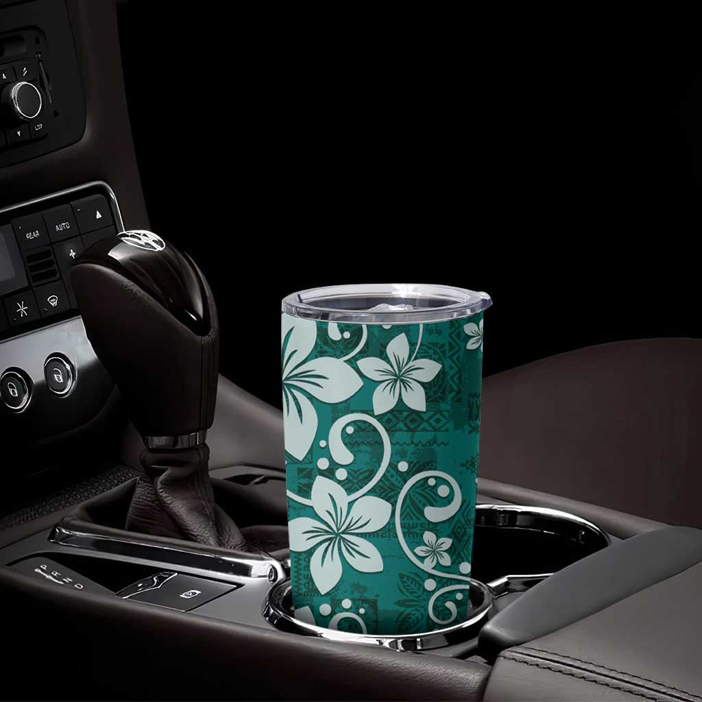 Plumeria Floral Tapa Pattern Crystal Teal Tumbler Cup