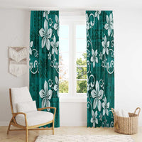 Plumeria Floral Tapa Pattern Crystal Teal Window Curtain