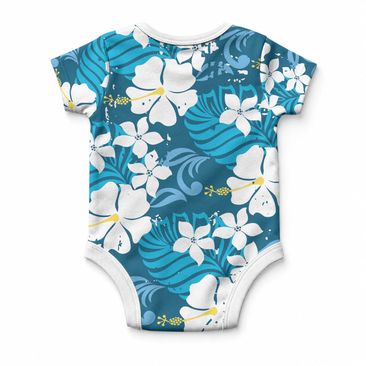Blue Hawaiian Hibiscus Monstera Baby Onesie Grunge Stylized LT01 - Polynesian Pride