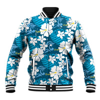 Blue Hawaiian Hibiscus Monstera Baseball Jacket Grunge Stylized