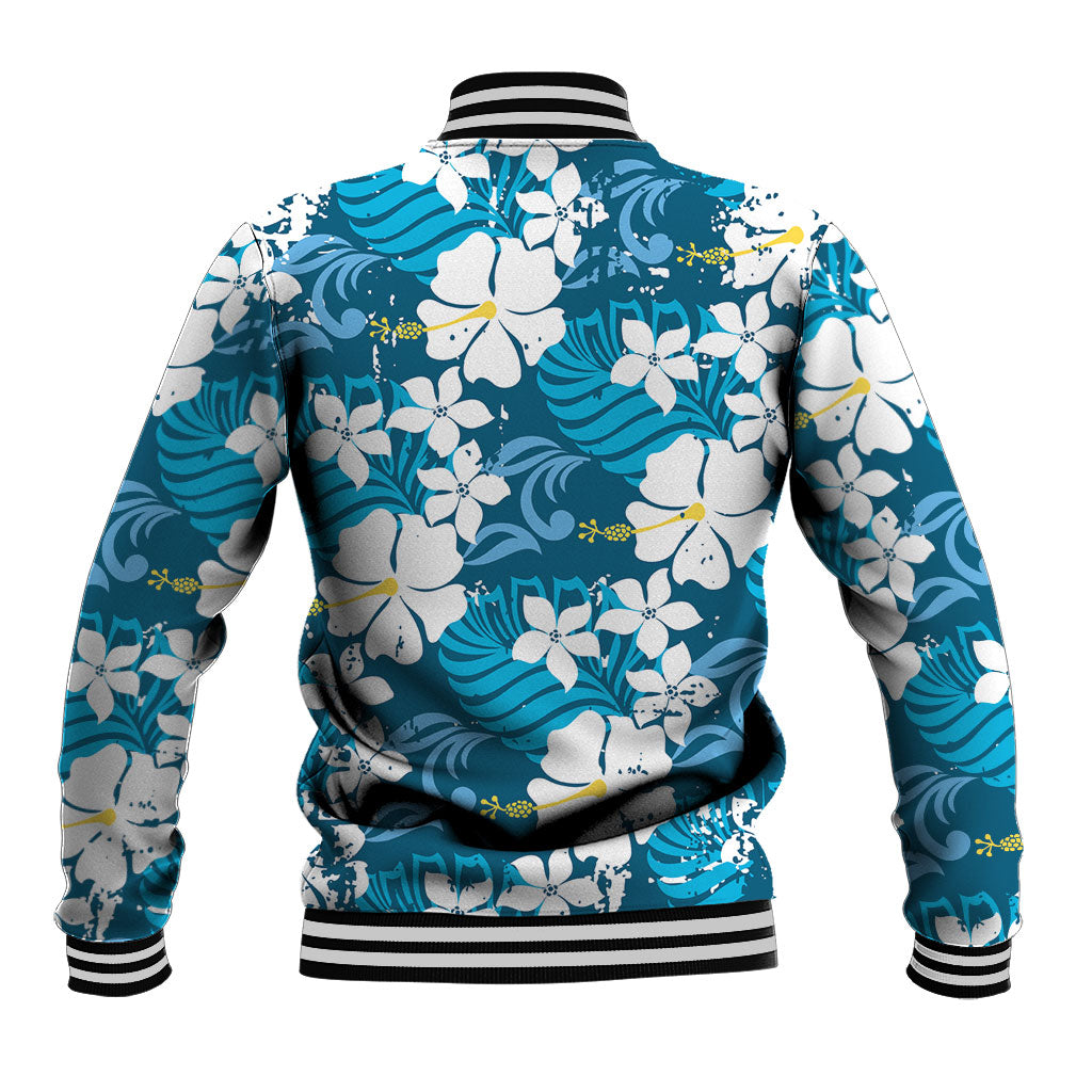 Blue Hawaiian Hibiscus Monstera Baseball Jacket Grunge Stylized