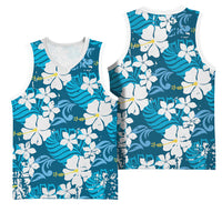 Blue Hawaiian Hibiscus Monstera Basketball Jersey Grunge Stylized