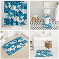 Blue Hawaiian Hibiscus Monstera Bathroom Set Grunge Stylized