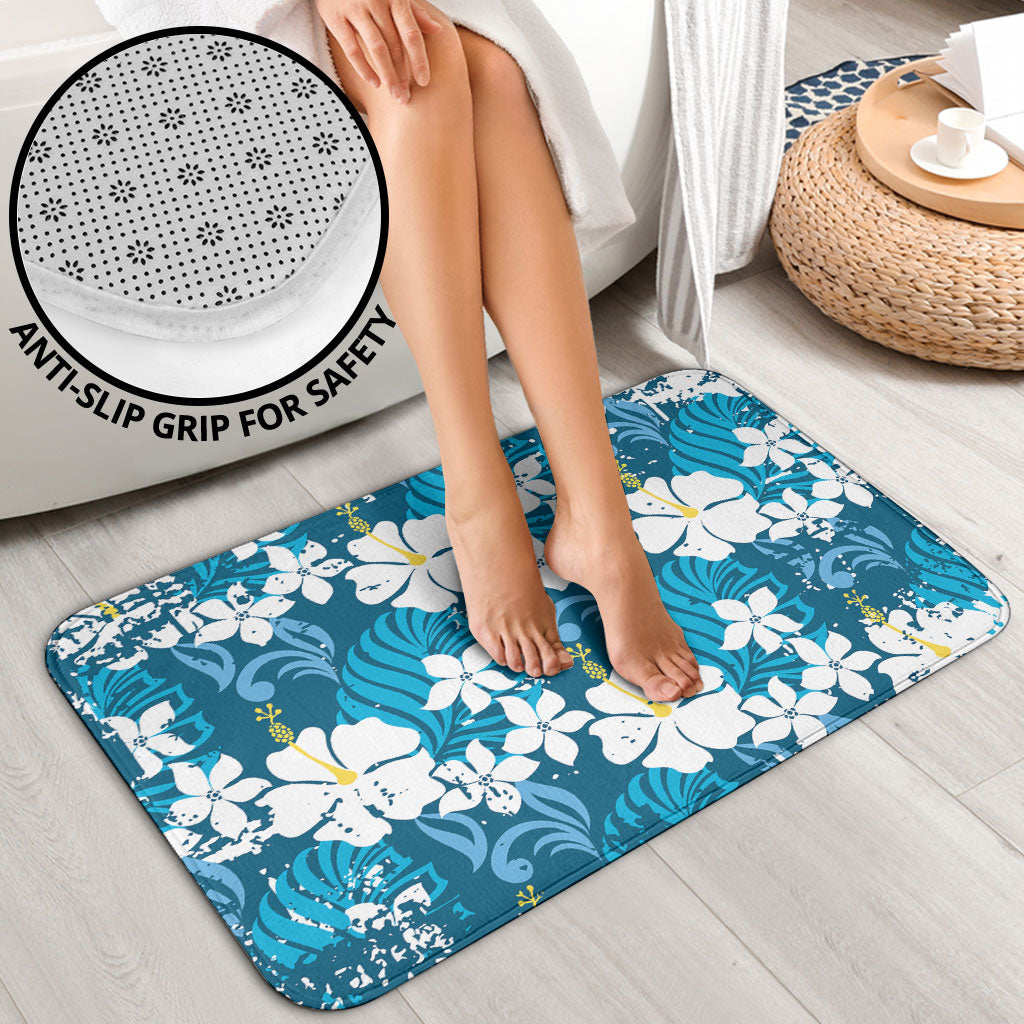 Blue Hawaiian Hibiscus Monstera Bathroom Set Grunge Stylized