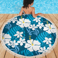 Blue Hawaiian Hibiscus Monstera Beach Blanket Grunge Stylized