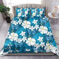 Blue Hawaiian Hibiscus Monstera Bedding Set Grunge Stylized LT01 - Polynesian Pride