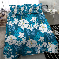 Blue Hawaiian Hibiscus Monstera Bedding Set Grunge Stylized LT01 - Polynesian Pride