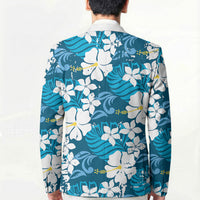 Blue Hawaiian Hibiscus Monstera Blazer Grunge Stylized