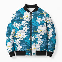 Blue Hawaiian Hibiscus Monstera Bomber Puffer Jacket Grunge Stylized