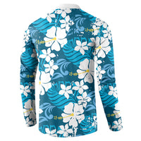 Blue Hawaiian Hibiscus Monstera Button Sweatshirt Grunge Stylized