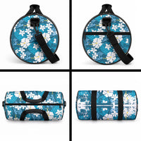 Blue Hawaiian Hibiscus Monstera Duffle Bag Grunge Stylized