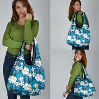 Blue Hawaiian Hibiscus Monstera Grocery Bag Grunge Stylized