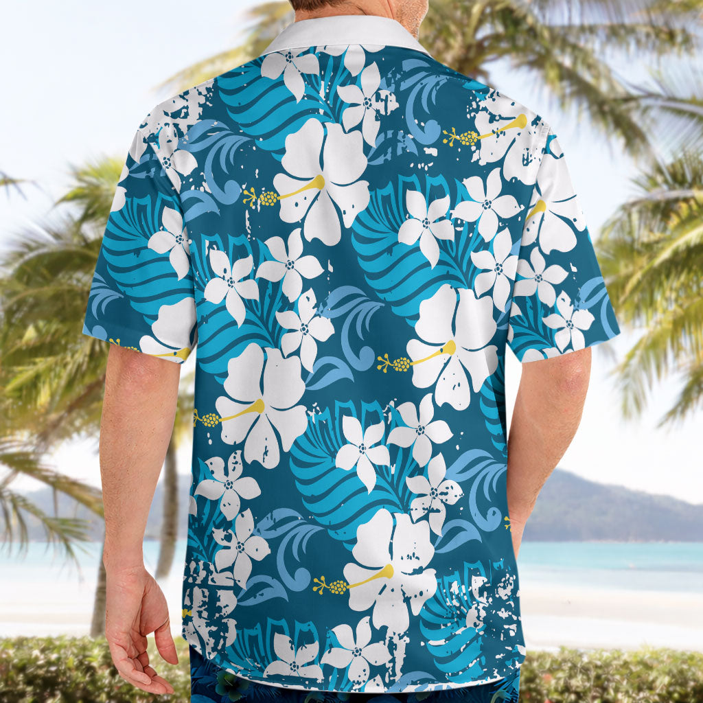 Blue Hawaiian Hibiscus Monstera Hawaiian Shirt Grunge Stylized LT01 - Polynesian Pride