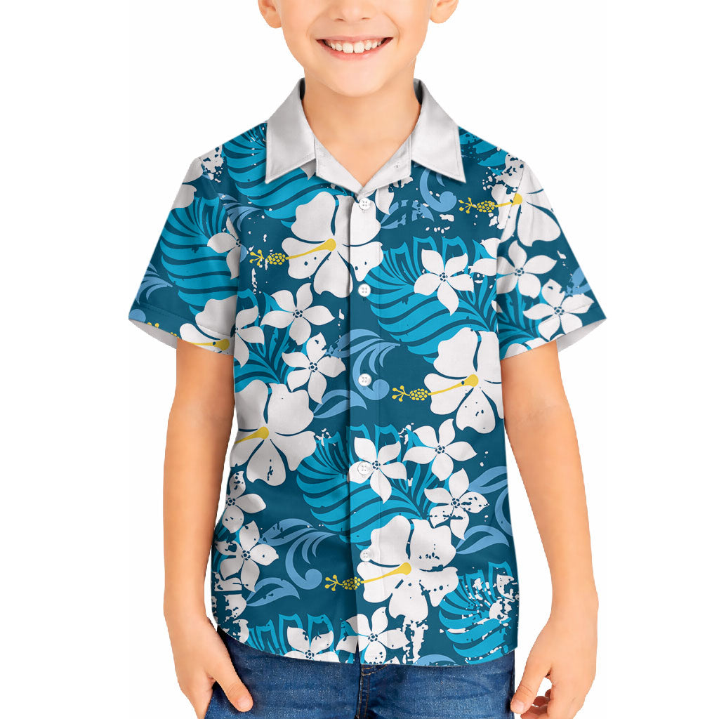 Blue Hawaiian Hibiscus Monstera Hawaiian Shirt Grunge Stylized LT01 - Polynesian Pride