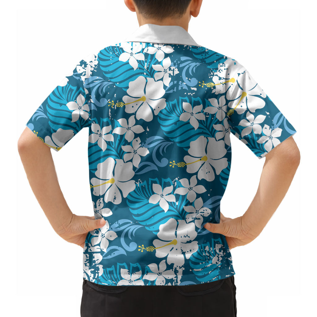 Blue Hawaiian Hibiscus Monstera Hawaiian Shirt Grunge Stylized LT01 - Polynesian Pride