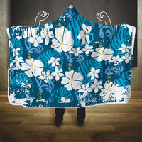 Blue Hawaiian Hibiscus Monstera Hooded Blanket Grunge Stylized LT01 - Polynesian Pride