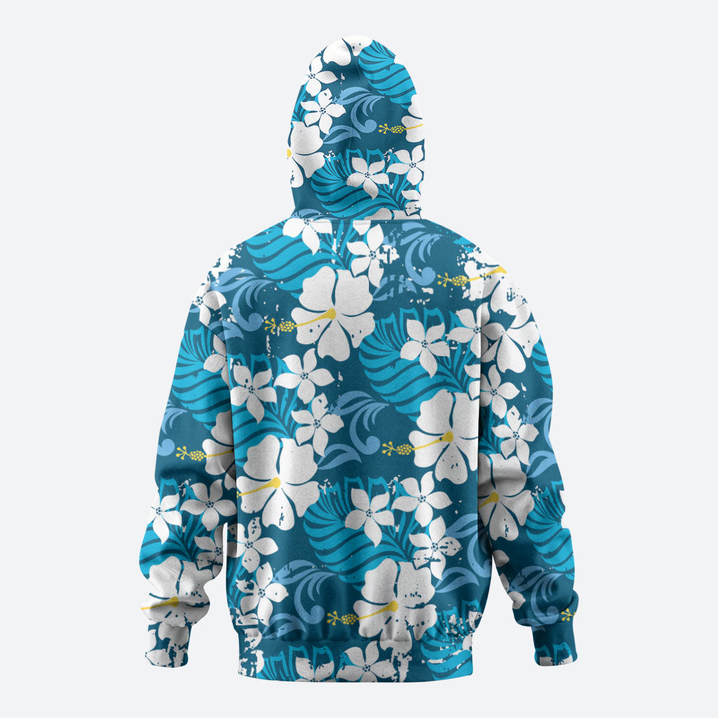 Blue Hawaiian Hibiscus Monstera Hoodie Grunge Stylized LT01 - Polynesian Pride