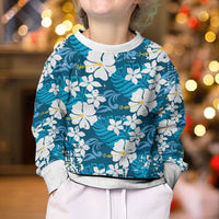 Blue Hawaiian Hibiscus Monstera Kid Ugly Christmas Sweater Grunge Stylized LT01 - Polynesian Pride