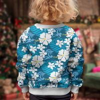 Blue Hawaiian Hibiscus Monstera Kid Ugly Christmas Sweater Grunge Stylized LT01 - Polynesian Pride