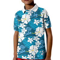 Blue Hawaiian Hibiscus Monstera Kid Polo Shirt Grunge Stylized LT01 Kid Blue - Polynesian Pride