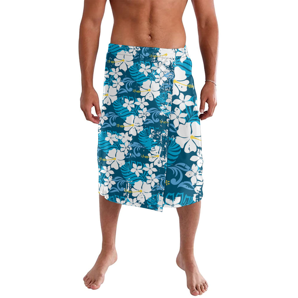 Blue Hawaiian Hibiscus Monstera Lavalava Grunge Stylized