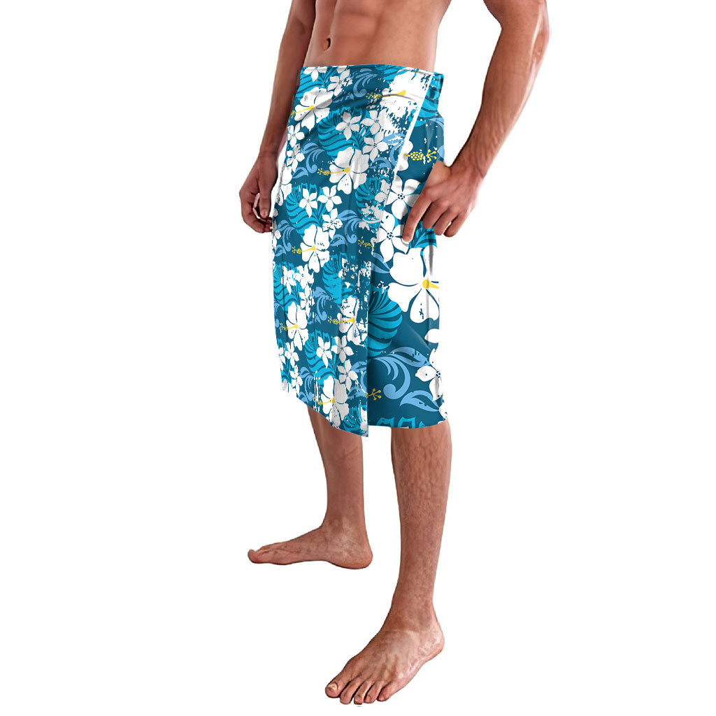 Blue Hawaiian Hibiscus Monstera Lavalava Grunge Stylized