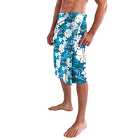 Blue Hawaiian Hibiscus Monstera Lavalava Grunge Stylized