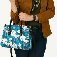Blue Hawaiian Hibiscus Monstera Leather Bag Grunge Stylized