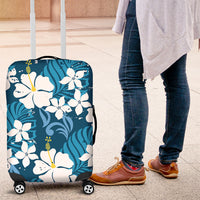 Blue Hawaiian Hibiscus Monstera Luggage Cover Grunge Stylized