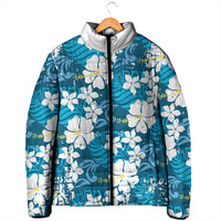 Blue Hawaiian Hibiscus Monstera Padded Jacket Grunge Stylized LT01 - Polynesian Pride
