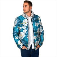 Blue Hawaiian Hibiscus Monstera Padded Jacket Grunge Stylized LT01 - Polynesian Pride