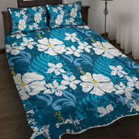 Blue Hawaiian Hibiscus Monstera Quilt Bed Set Grunge Stylized LT01 Blue - Polynesian Pride