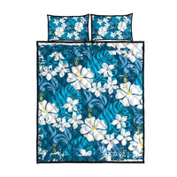Blue Hawaiian Hibiscus Monstera Quilt Bed Set Grunge Stylized LT01 - Polynesian Pride